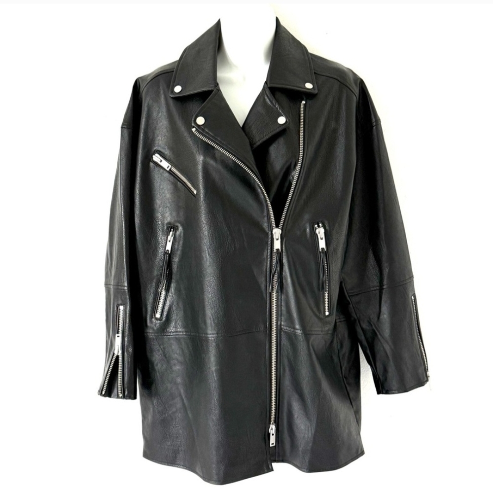 Anthropologie Black Faux Leather Jacket with Silver Accents New W/O Tags.